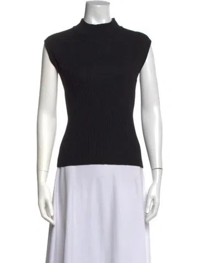 Pre-owned St John Wool Mock Neck Top In Black