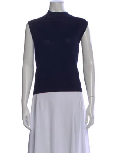 Pre-owned St John Wool Mock Neck Top In Blue