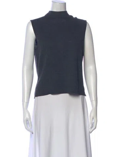 Pre-owned St John Wool Mock Neck Top In Blue