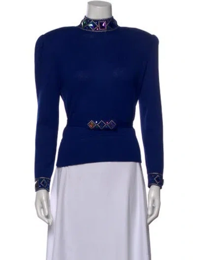 Pre-owned St John Wool Mock Neck Top In Blue