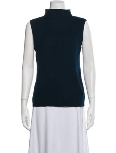 Pre-owned St John Wool Mock Neck Top In Blue
