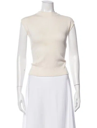 Pre-owned St John Wool Mock Neck Top In Neutral