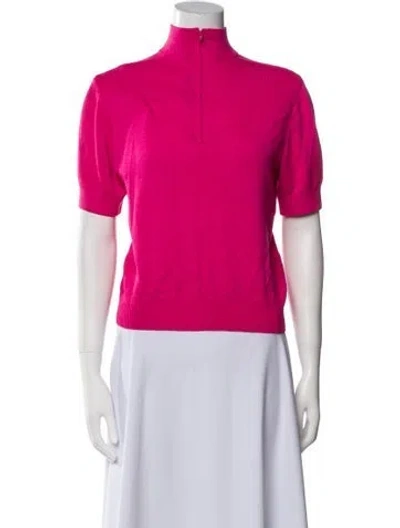 Pre-owned St John Wool Mock Neck Top In Pink