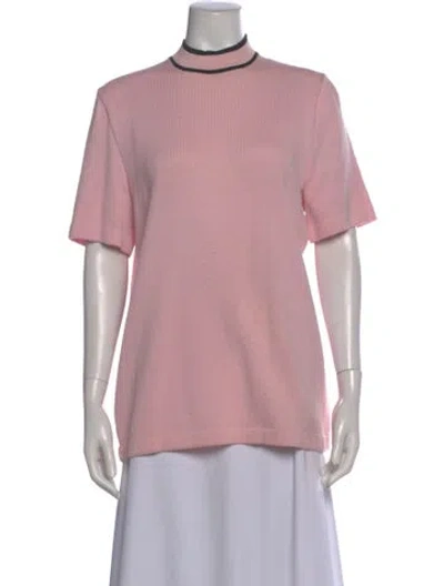 Pre-owned St John Wool Mock Neck Top In Pink
