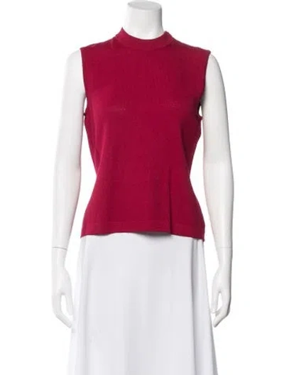 Pre-owned St John Wool Mock Neck Top In Red