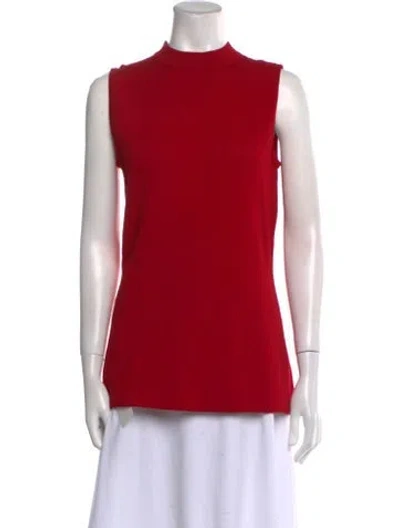 Pre-owned St John Wool Mock Neck Top In Red