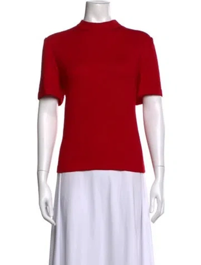 Pre-owned St John Wool Mock Neck Top In Red