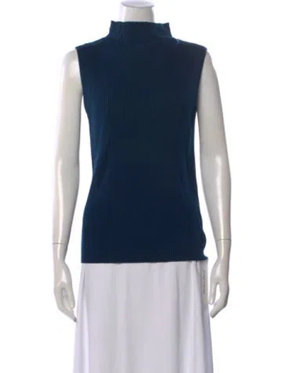 Pre-owned St John Wool Mock Neck Top W/ Tags In Blue