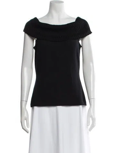 Pre-owned St John Wool Off-the-shoulder Sweater In Black