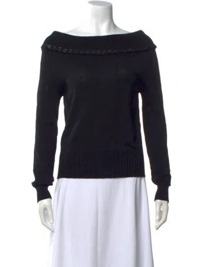 Pre-owned St John Wool Off-the-shoulder Sweater In Black