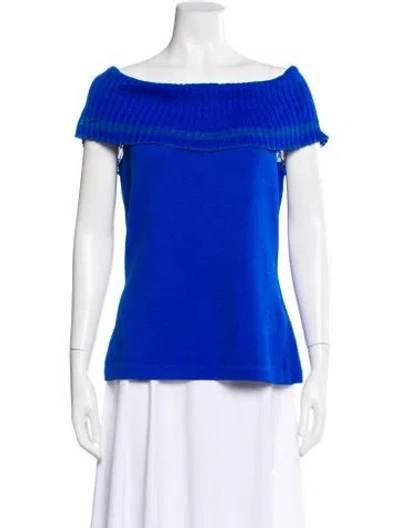 Pre-owned St John Wool Off-the-shoulder Top In Blue