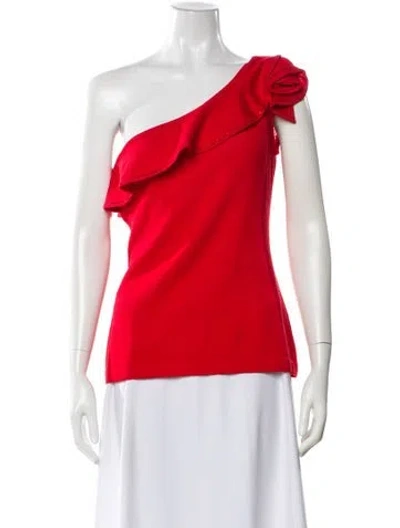 Pre-owned St John Wool One-shoulder Top In Red