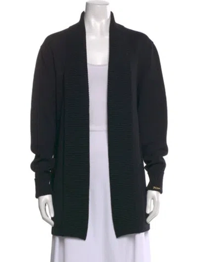 Pre-owned St John Wool Open Front Sweater In Black