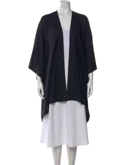 Pre-owned St John Wool Open Front Sweater In Black