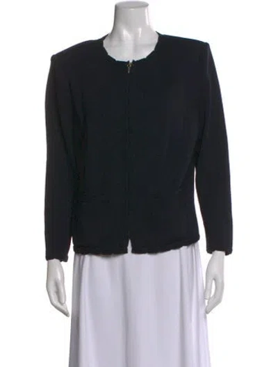 Pre-owned St John Wool Open Front Sweater In Black
