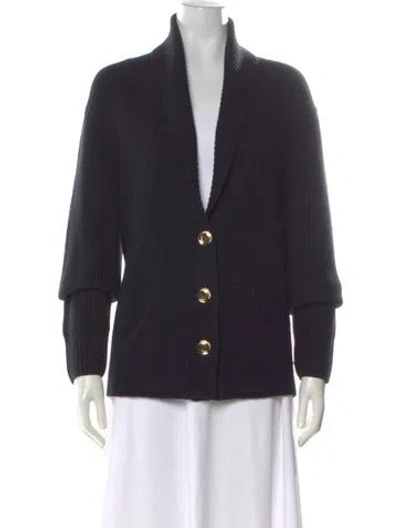 Pre-owned St John Wool Open Front Sweater In Black