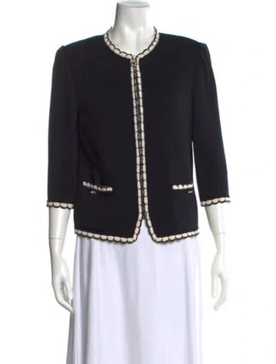 Pre-owned St John Wool Open Front Sweater In Black