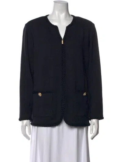 Pre-owned St John Wool Open Front Sweater In Black