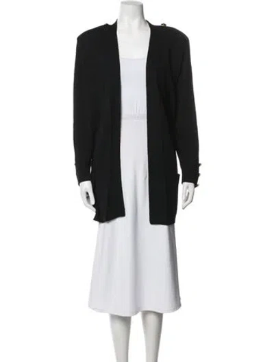Pre-owned St John Wool Open Front Sweater In Black