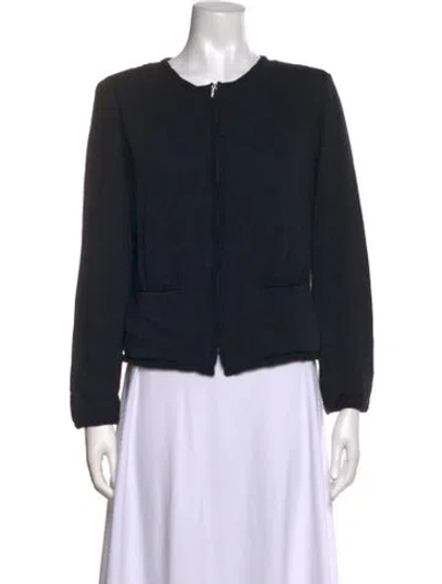 Pre-owned St John Wool Open Front Sweater In Black