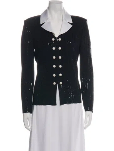 Pre-owned St John Wool Open Front Sweater In Black