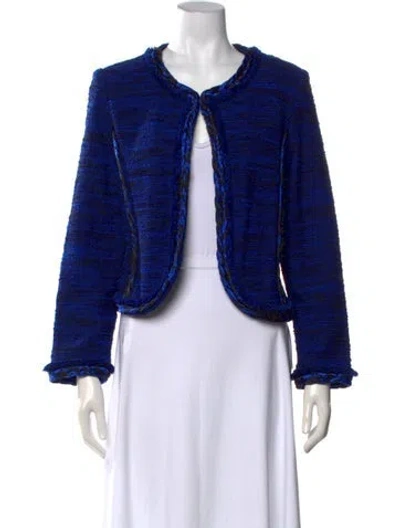 Pre-owned St John Wool Open Front Sweater In Black/blue