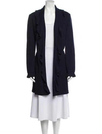 Pre-owned St John Wool Open Front Sweater In Blue