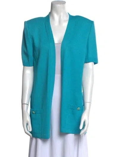 Pre-owned St John Wool Open Front Sweater In Blue