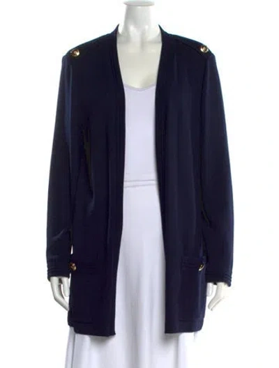 Pre-owned St John Wool Open Front Sweater In Blue