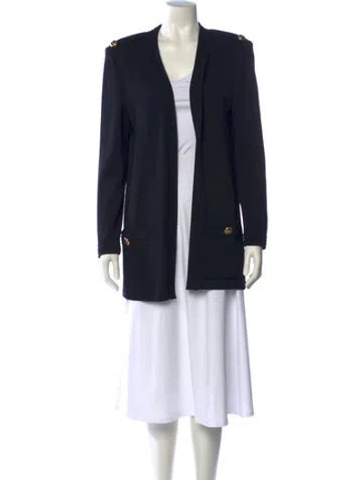 Pre-owned St John Wool Open Front Sweater In Blue