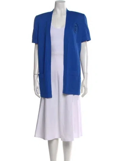 Pre-owned St John Wool Open Front Sweater In Blue