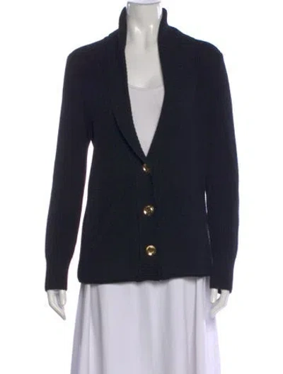 Pre-owned St John Wool Open Front Sweater In Blue