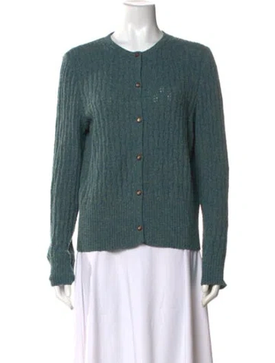 Pre-owned St John Wool Open Front Sweater In Blue