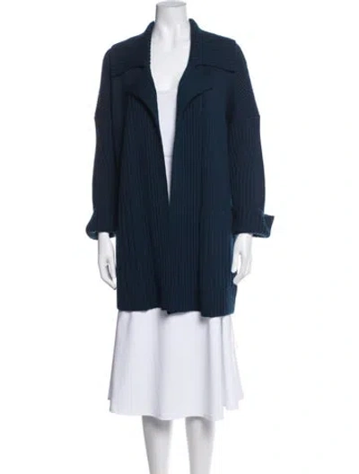 Pre-owned St John Wool Open Front Sweater In Blue