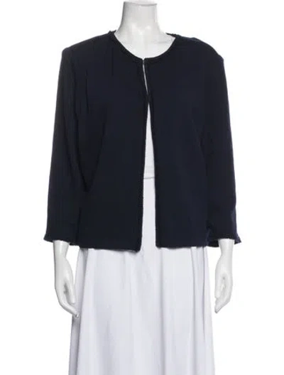 Pre-owned St John Wool Open Front Sweater In Blue