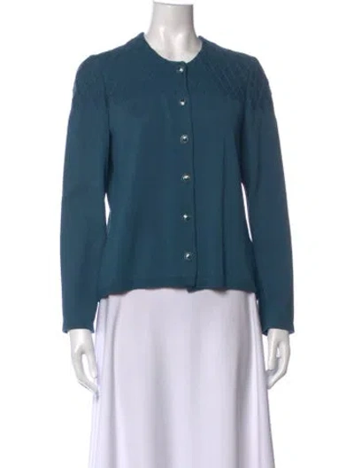 Pre-owned St John Wool Open Front Sweater In Blue