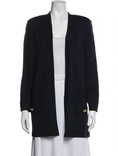 Pre-owned St John Wool Open Front Sweater In Blue