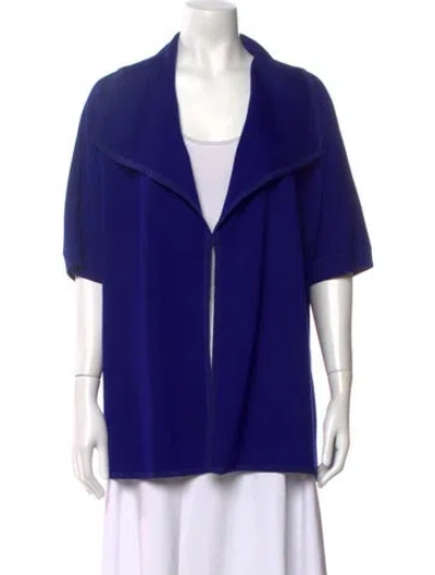 Pre-owned St John Wool Open Front Sweater In Blue
