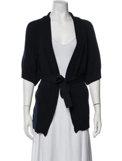 Pre-owned St John Wool Open Front Sweater In Blue