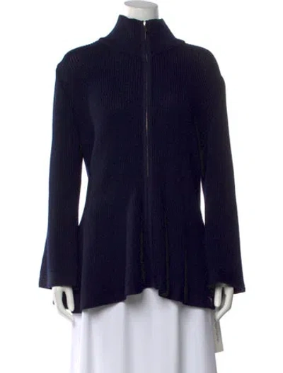 Pre-owned St John Wool Open Front Sweater In Blue