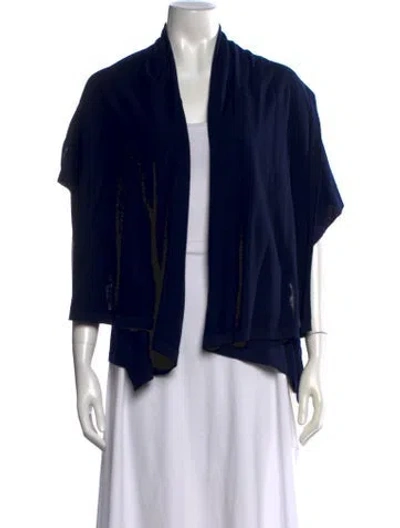 Pre-owned St John Wool Open Front Sweater In Blue