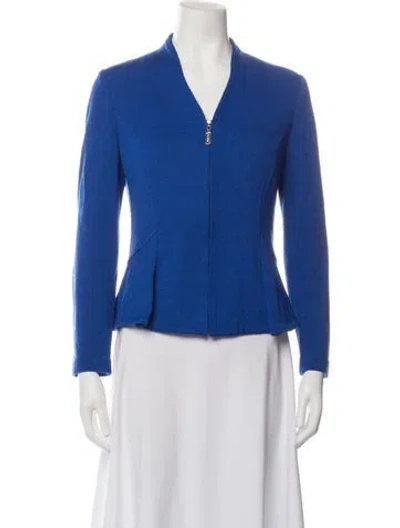 Pre-owned St John Wool Open Front Sweater In Blue