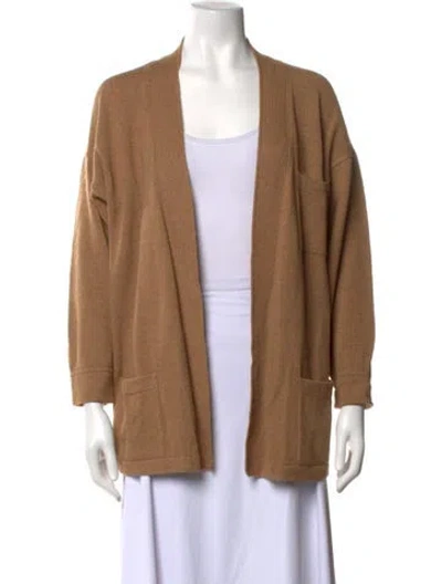 Pre-owned St John Wool Open Front Sweater In Brown