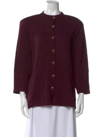 Pre-owned St John Wool Open Front Sweater In Burgundy