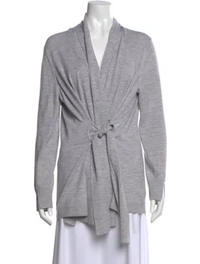 Pre-owned St John Wool Open Front Sweater In Gray