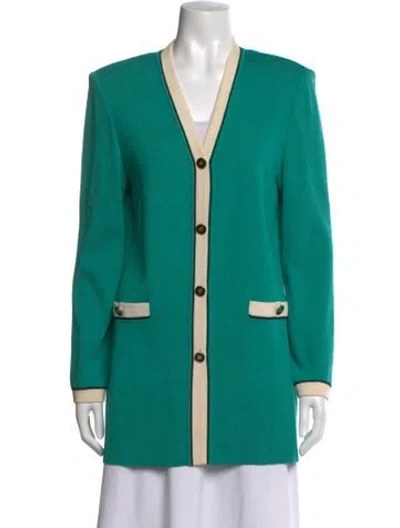 Pre-owned St John Wool Open Front Sweater In Green