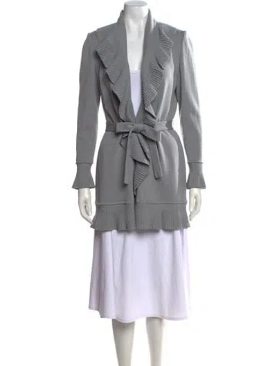 Pre-owned St John Wool Open Front Sweater In Grey