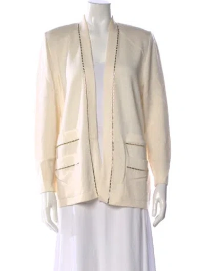 Pre-owned St John Wool Open Front Sweater In Neutral
