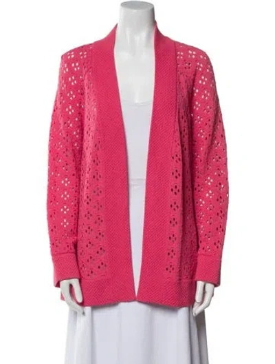 Pre-owned St John Wool Open Front Sweater In Pink