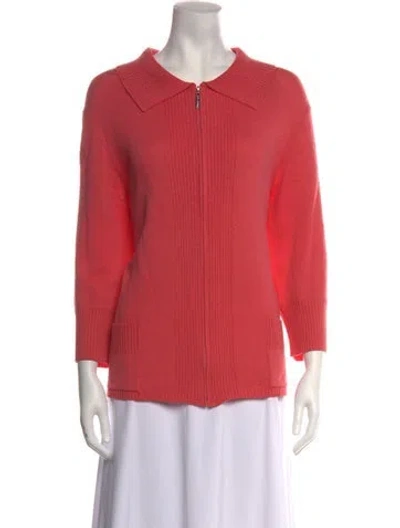 Pre-owned St John Wool Open Front Sweater In Pink